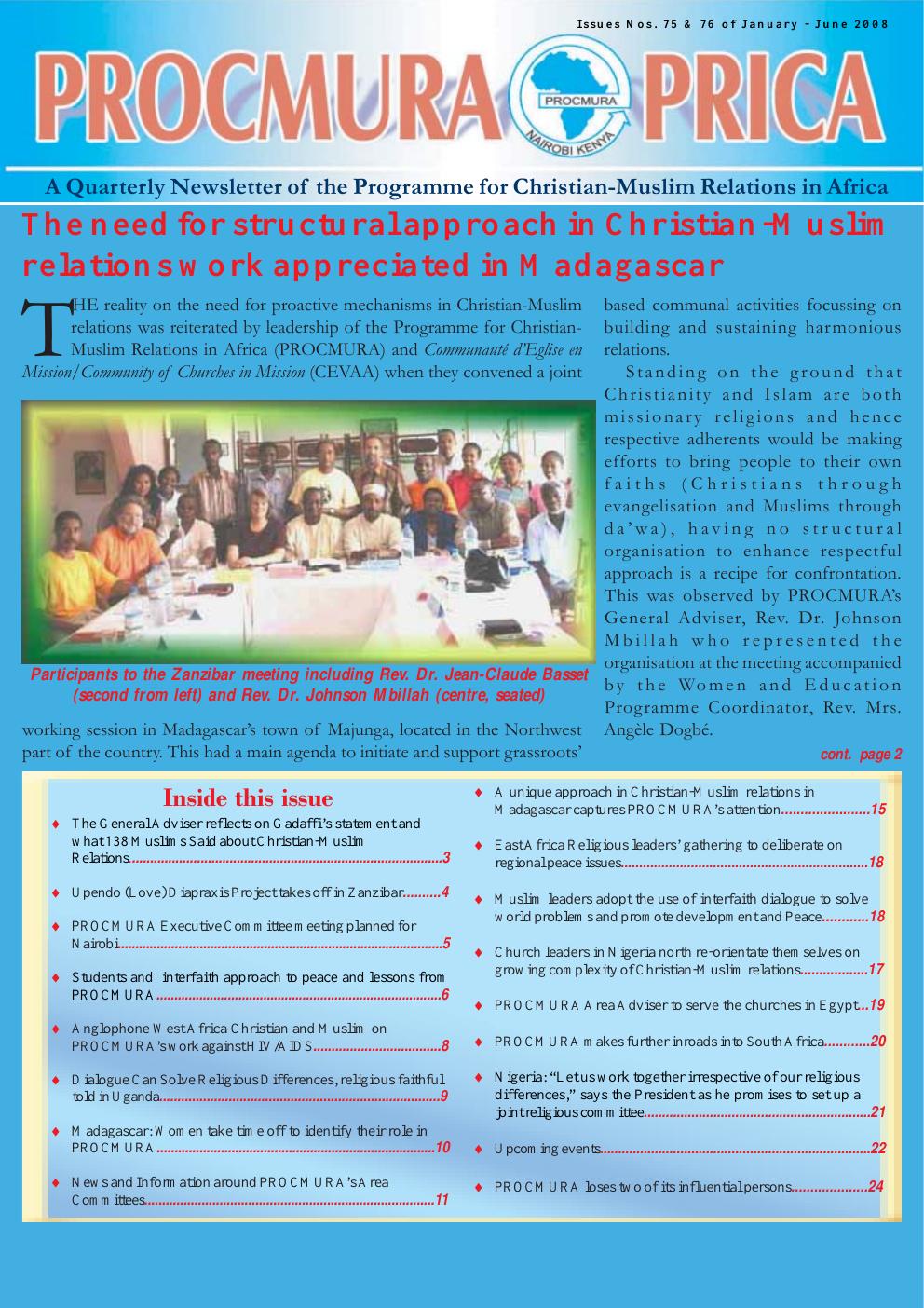 PROCMURA Newsletter Issues 75 and 76 - January to June 2008
